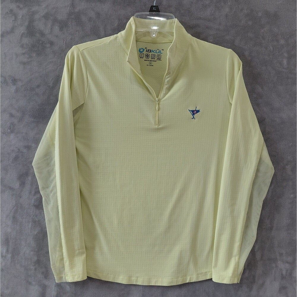 IBKUL 1/4 Zip Polo Pullover Shirt Women's Medium Mesh Long Sleeves Golf Yellow